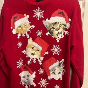 Festive Cat Sweater with Santa Hats - Red